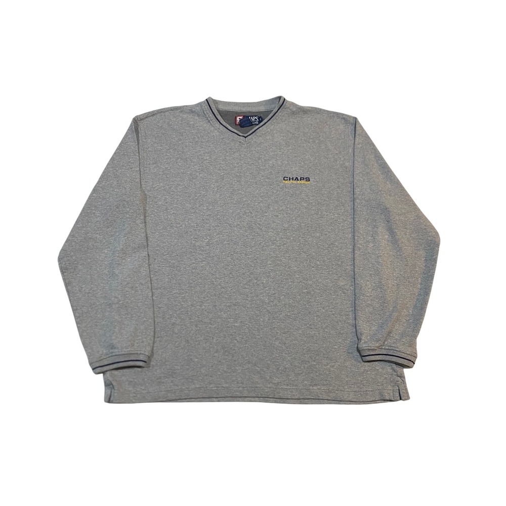 Chaps Ralph Lauren Mens Large Gray V-Neck Long Sleeve Pullover Sweatshirt Logo